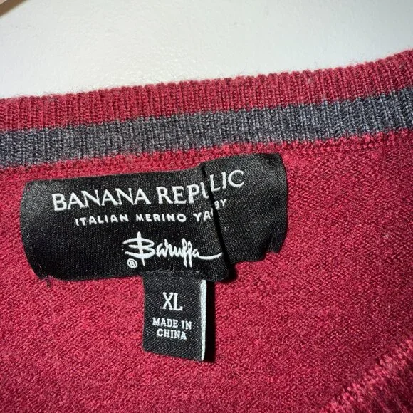 Banana Republic Men's Baruffa Italian Merino Wool Red Crew Sweater Sze XL Shrunk - Picture 3 of 10